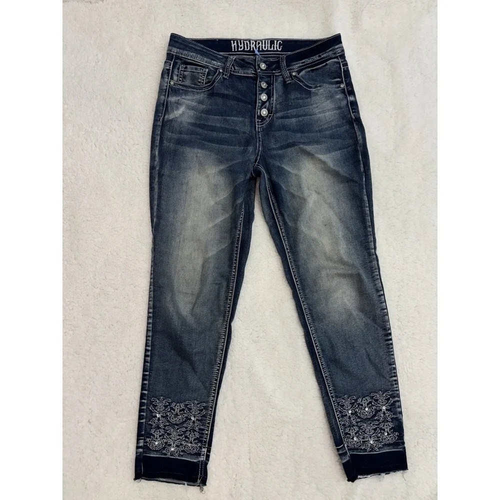 Hydraulic Nolita Ankle Skinny Jeans Size 6 Blue Embroidered Stretch Y2K 90s - Picture 3 of 11